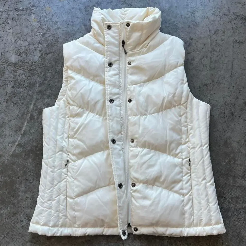 Kenneth Cole Reaction Down Puffer Vest Women’s Medium Ivory Quilted Zip Pokets